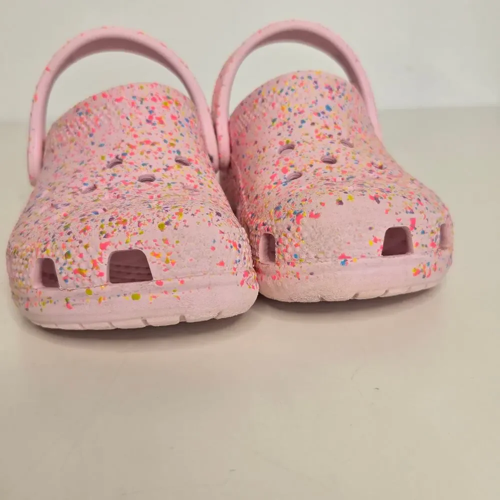 Crocs Toddler Classic Clogs Size 9 Pink Milk Pant Splatter Comfort Casual